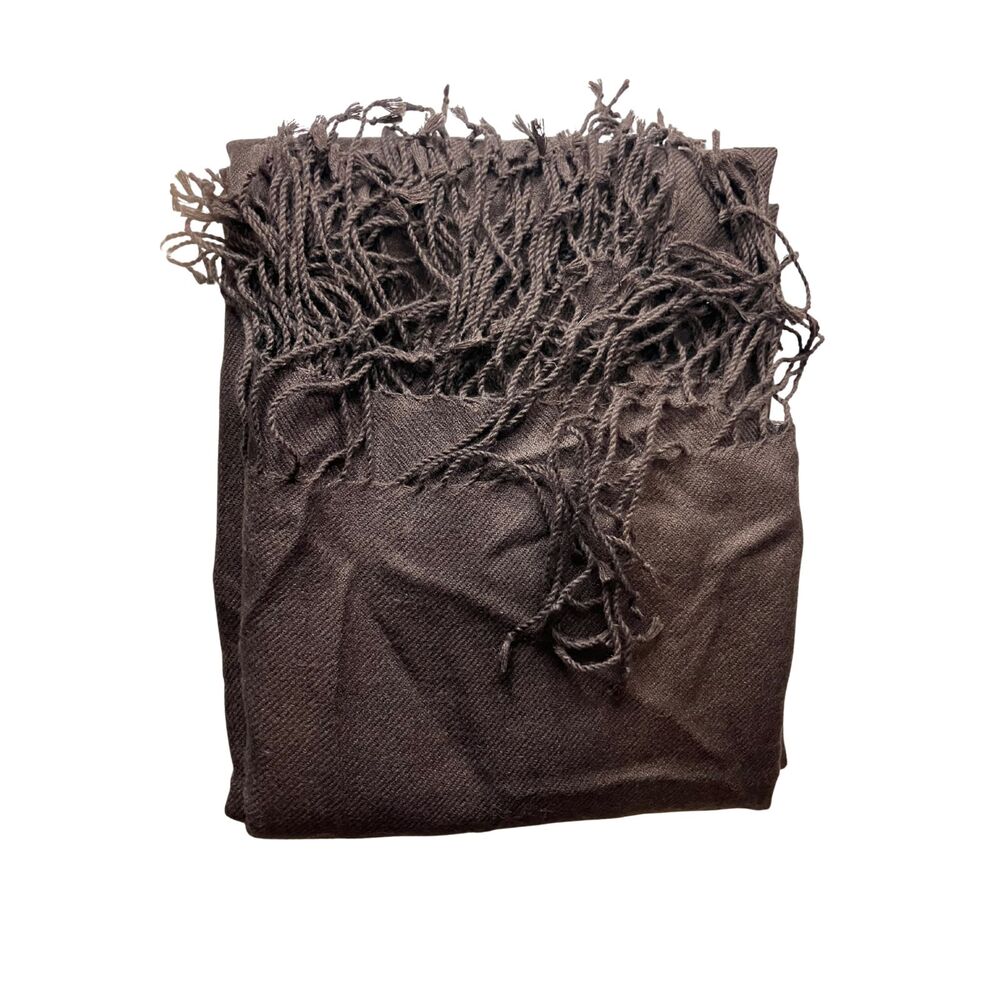 Saks Fifth Avenue Cashmere Silk Scarf Brown Fringe | Luxury Wrap - Picture 2 of 4